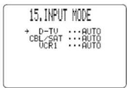15. INPUT MODE → D-TU ...AUTO CBL/SAT ...AUTO UCR1 ...AUTO