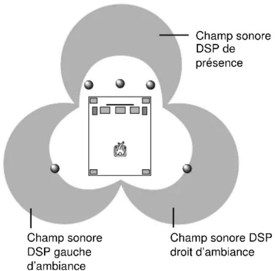 Champ sonore DSP de présence Champ sonore DSP gauche d'ambiance Champ sonore DSP droit d'ambiance
