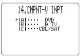 14.CMPNT-V INPT + [A] .... DVD [B] .... B TU [C] .... CBL/SAT