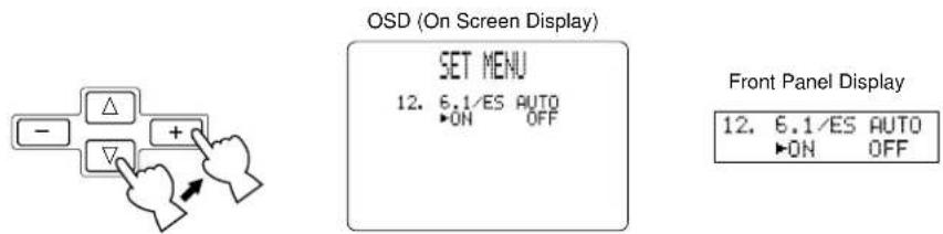 OSD (On Screen Display) SET MENU 12. 6.1/ES AUTO ▶ON OFF Front Panel Display 12. 6.1/ES AUTO ▶ON OFF
