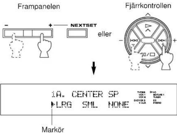 Frampanelen NEXTSET eller Fjärrkontrollen 1A. CENTER SP LRG SML NONE Markör TYPE P-LO VOR 1 MOTURE 1 VOR 2 TUBE DECYOR 3 CC P-AX PRONO