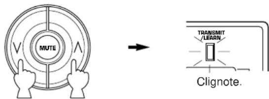 MUTE TRANSMIT /LEARN Clignote.