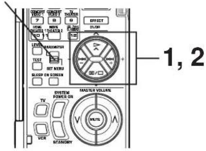 1, 2 OFFSET ON/OFF MODE ORANGE LEVEL PARAMETER TEST SET MENU GLEEP ON SCREEN SYSTEM POWER ON VCR STANDING MASTER VOLUME MULTI