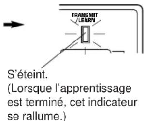 TRANSMIT /LEARN S'éteint. (Lorsque l'apprentissage est terminé, cet indicateur se rallume.)