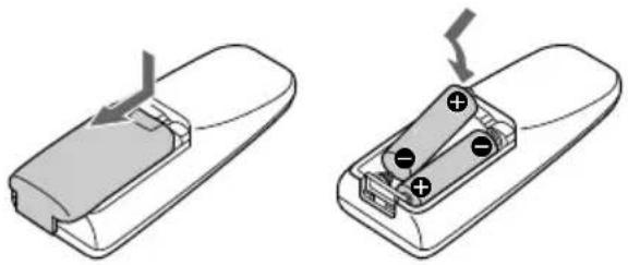 SONY MHCFR1 - Inserção de duas pilhas tamanho AA (R6) no telecomando - 1