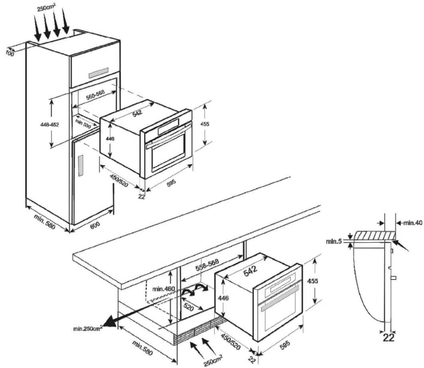 M-SYSTEM MCM 450 - Dimensions pour l'installation du four / Afmetingen voor installmentie - 1