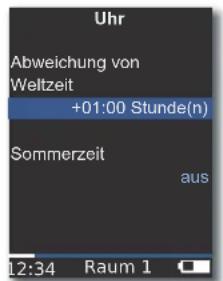 Uhr Abweichung von Weltzeit +01:00 Stunde(n) Sommerzeit aus 12:34 Raum 1