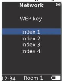 Network WEP key Index 1 Index 2 Index 3 Index 4 12:34 Room 1