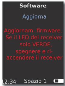Software Aggiorna Aggiornam. firmware. Se il LED del receiver solo VERDE, spegnere e ri- accendere il receiver 12:34 Spazio 1