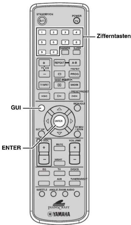 STANDBYION POWER TV 1 2 3 4 5 6 7 8 9 0 DIMMER SLEEP + REPEAT A-B TV CH PRED/TEXT PROG - □ MODE SNWEEK TV INPUT RMON PRESET/PRESSET PRESET/PRESSET MENUGUI GUI ENTER SET UP TOF MENU / RETURN TV VOL VOLUME + MUTE + - NIGHT - EQ TV DVD/CD AUX TUNER/DIRECT SUBTITLE ANGLE ZOOM AUDIO DIANO/CRAFT YAMAHA