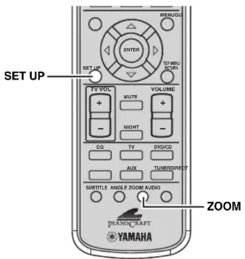 SET UP VOLUME MUTE NIGHT EQ TV DVD/CD AUX TUNERDIRECT SUBTITLE ANGLE ZOOM AUDIO ZOOM DIANO-CRAFT YAMAHA