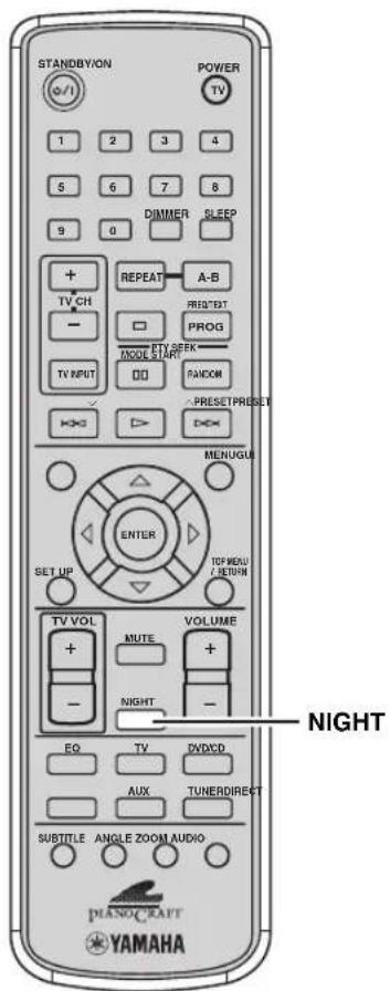 STANDBYON POWER TV 1 2 3 4 5 6 7 8 9 0 DIMMER SLEEP + REPEAT A-B TV CH - MODE START PROG TV INPUT RANDOM PRESET PRESET HKG > PRESET MENUGU ENTER TOP MENU RETURN SET UP TV VOL VOLUME + MUTE + - NIGHT - EQ TV DVD AUX TUNERDIRECT SUBTITLE ANGLE ZOOM AUDIO PLANOCREAT YAMAHA