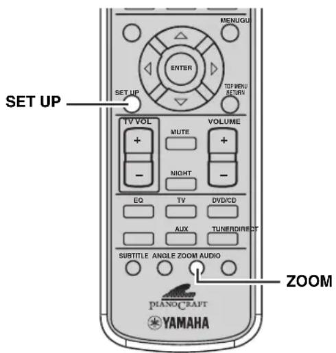 SET UP VOLUME TV VOL MUTE + - NIGHT EQ TV DVD/CD AUX TUNERDIRECT SUBTITLE ANGLE ZOOM AUDIO ZOOM PIANOCRAFT YAMAHA