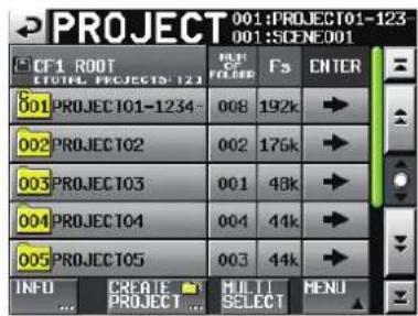 PROJECT 001:PROJECT01-123 001:SCENE001 CF1 ROOT F5C F5C001 F5C F5C001 001 PROJECT 101-1234 002 PROJECT 102 003 PROJECT 103 004 PROJECT 104 005 PROJECT 105 INFO CREATE PROJECT MULTI SELECT MENU