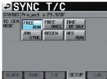 SYNC T/C STATUS Project = 29.970F IC CEN HODE FREE RUN FREE ONCE TIME OF DAY JAN REGEN REC RUN SYNC RUN