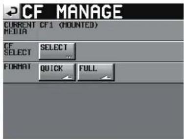 CF MANAGE CURRENT CF1 (MOUNTED) MEDIA CF SELECT FORMAT QUICK FULL