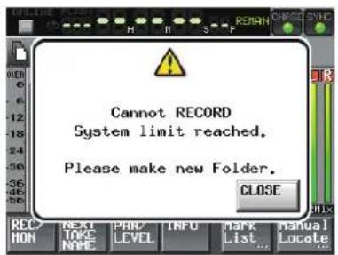 TASCAM HS8 - - Quand le nombre total d'éléments du dossier dépasse environ 5000 - 1