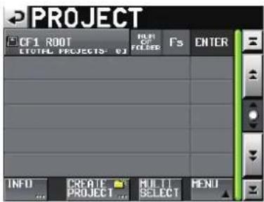 PROJECT CF1 ROOT TOTAL PROJECTS: 01 F8 OF FOLES Fs ENTER INFO CREATE PROJECT MULTI SELECT MENU