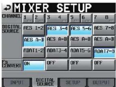 TASCAM HS8 - Page DIGITAL SOURCE (source numérique) - 1