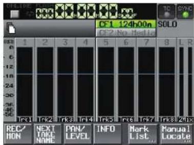 CF1 124h00n SOLO CF2 No. Redie 1 2 3 4 5 6 7 8 9 L R REC/ NEXT PAN HON NAME LEVEL INFO Mark Manual Menu List Locate