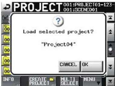 PROJECT 001:PROJECT01-123 001:SENEC001 Load selected project? "Project04" CANCEL OK INFO CREATE MULTI MENU PROJECT SELECT