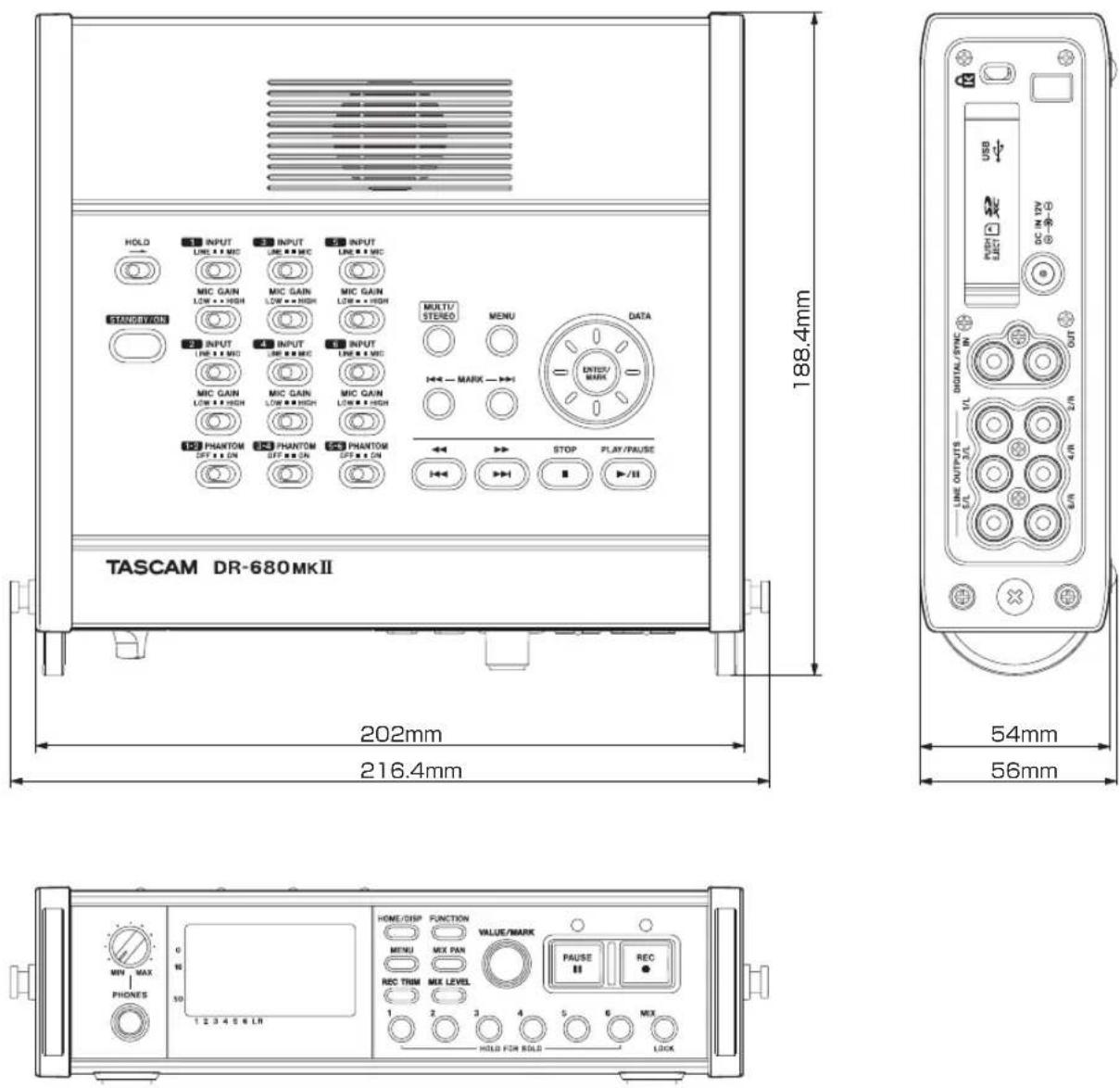 TASCAM DR680MKII - Dimensions - 1