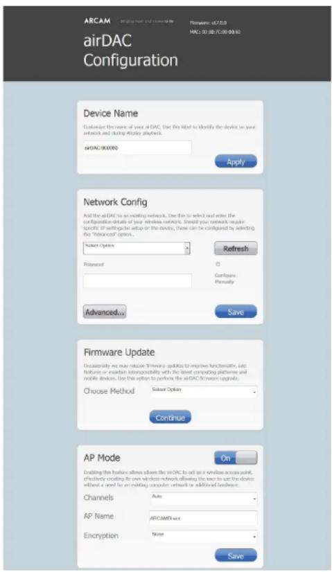 ARCAM AirDAC - Acceder à l'interface Web - 1