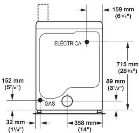 159 mm (6 1/4") ELÉCTRICA 715 mm (28 1/8") 152 mm (57/8") GAS 89 mm (3 1/2") 32 mm (1 1/4") 358 mm (14)