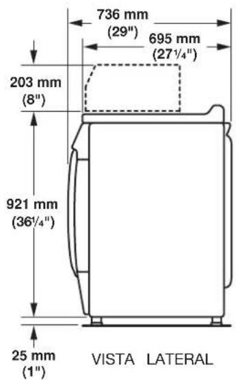 736 mm (29") 695 mm (27 1/4") 203 mm (8") 921 mm (36 1/4") 25 mm (1") VISTA LATERAL