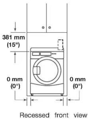 381 mm (15") 0 mm (0") 0 mm (0") Recessed front view