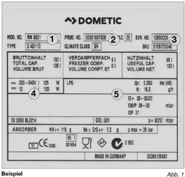 DOMETIC RM 8401 - Typenschild des Kuhl-schranks - 1