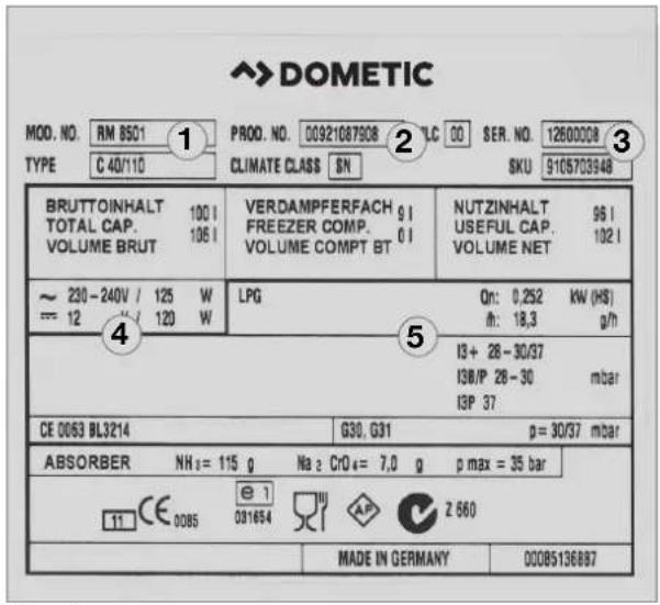 DOMETIC RM 8401 - Targhetto indicatrice del frigorifero - 1