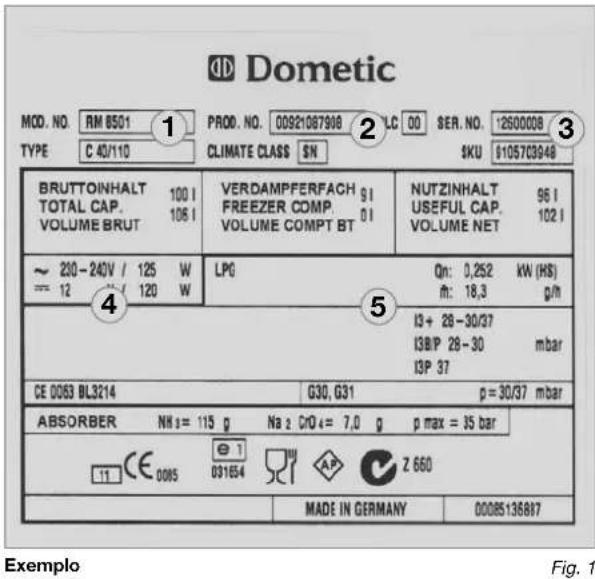 DOMETIC RMS 8405 - Chapa de caracteristicas do frigorífico - 1