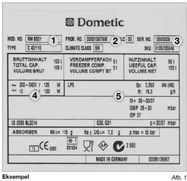 DOMETIC RMS 8405 - Typeskilt på koleskabet - 1