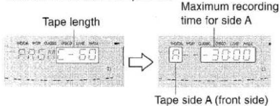 AIWA CXNMT70 - Press the or button to designate the tape length. - 1