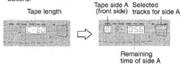 Tape length Tape side A Selected (front side) tracks for side A R 0:56 Remaining time of side A