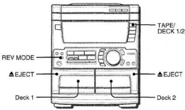 TAPE/ DECK 1/2 REV MODE ▲EJECT ▲EJECT Deck 1 Deck 2