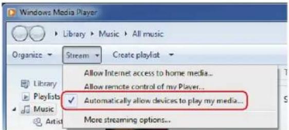 TASCAM CD240 - Dans le menu « Diffuser en continu » du lecteur Windows Media, Sélectionnez « Autoriser un accès internet aux médias salariés... » - 1