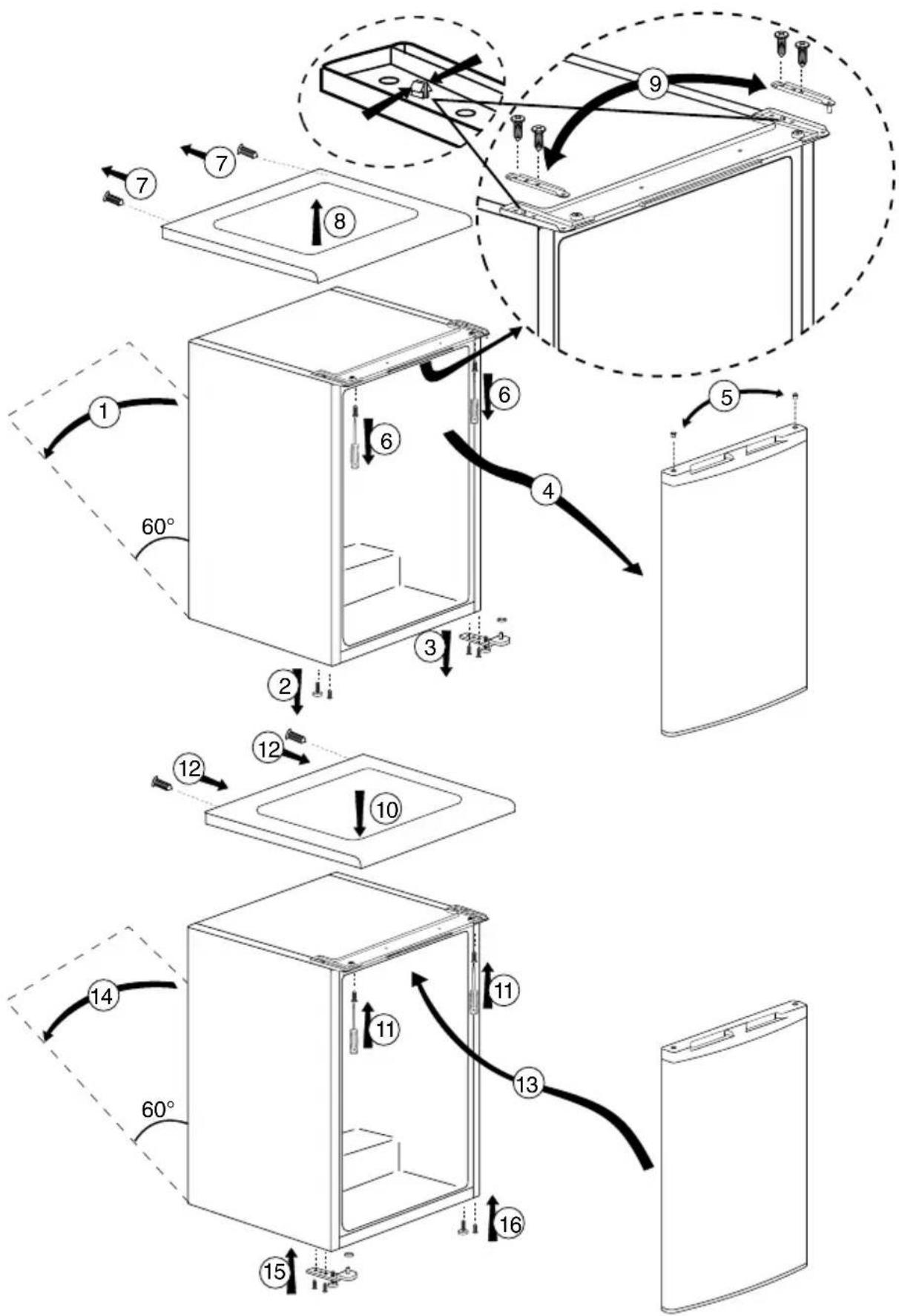 BEKO TSE 1402 X - Reversing the doors Proceed in numerical order - 1