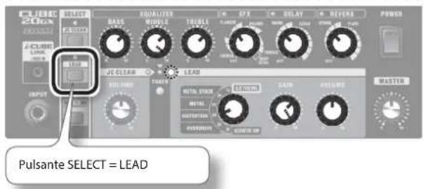 CUBE 20xx SELECT BASS MANNER TRAVEL EVT DELAY REVERG POWER CUBE LINK UCC UC CLEAN LEAD SINGLE RED TURPHY METAL STICK DAIR RUSTURE MASTER INPUT Pulsante SELECT = LEAD