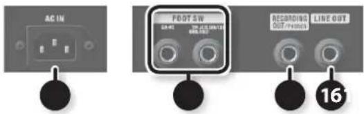 AC IN FOOT SW 16 RECORDING LINE OUT OUT/PHASES 16