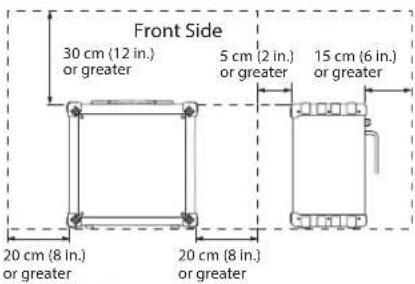 Front Side 30 cm (12 in.) or greater 5 cm (2 in.) or greater 15 cm (6 in.) or greater 20 cm (8 in.) or greater 20 cm (8 in.) or greater
