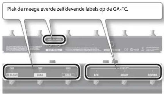 Plak de meegeleverde zelfklevende labels op de GA-FC. OUT OUT OUT LEAD SNR DEF DELAY REVRS