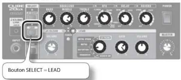 CUBE 20Box SELECT EQUALIZER BASE MODEL TRIMES EPC DELAY REVERD POWER i-CUBE LINK RESET AC CLEAN LOAD LEAD TOLUARD POWER METAL STAIN BUTTER GND VOLUME MARTER INPUT Bouton SELECT = LEAD