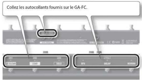 Collez les autocollants fournis sur le GA-FC. CAI C CLEAN LEAD L3D SND OFFICE + - BFX DELAY NEVERB