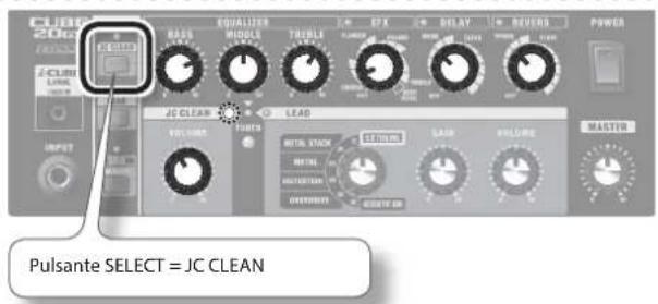 CUB 20Hz RASS EQUALIZER MODULE DOUBLE JCC DELAY REVERD POWER JCC CLEAR LEAD VOLUME TURB METAL STACK SUPPORT GAIN VOLUME MASTER Pulsante SELECT = JC CLEAN