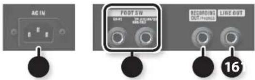 AC IN FOOT SW 16 RECORDING LINE OUT OUT/PHASES 16