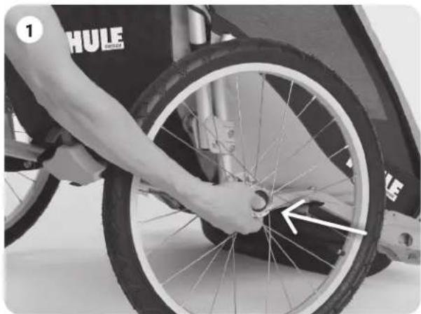 THULE Chariot Cheetah 2 - INSTALLATION DES ROUES 4.5 DÉSINSTALLATION DES ROUES - 1
