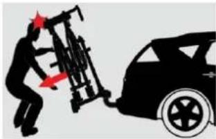 Pro-User Silverbike 90215 - Achtung: Damit beim Abklappen des Trägers der Trägertisch nicht unkontrolliert nach unten klapt, sollen den Sie mit einer Hand ein Fahrrad festhalten! - 1