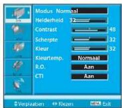Modus Normal Helderheld 32 Contrast 48 Scherpte 32 Kleur 32 Kleurtemp. Normal R.D. Aan CTI Aan